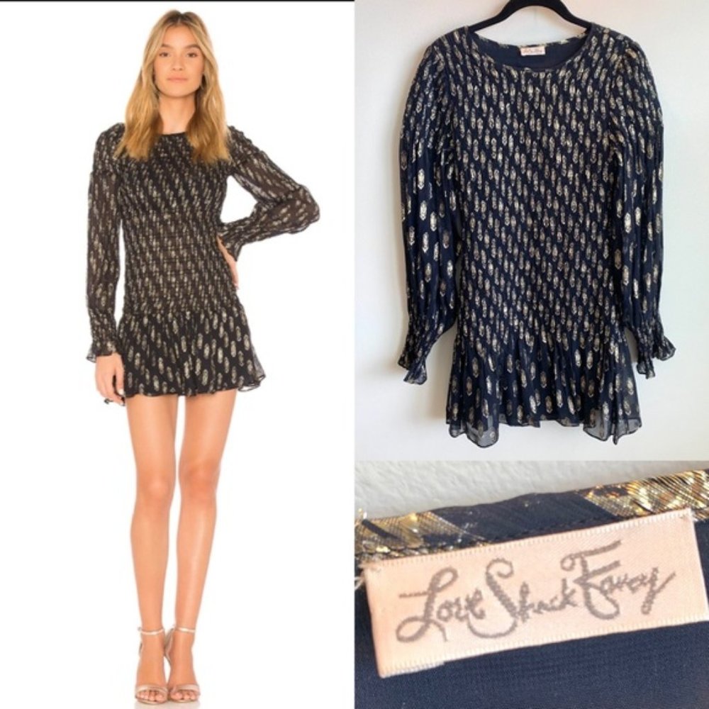 LOVE SHACK FANCY Scarlett Mini Dress in Navy Size S